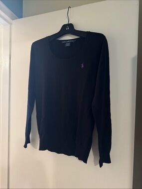 Ralph Lauren Black Crewneck Sweater with Purple Pony Logo
